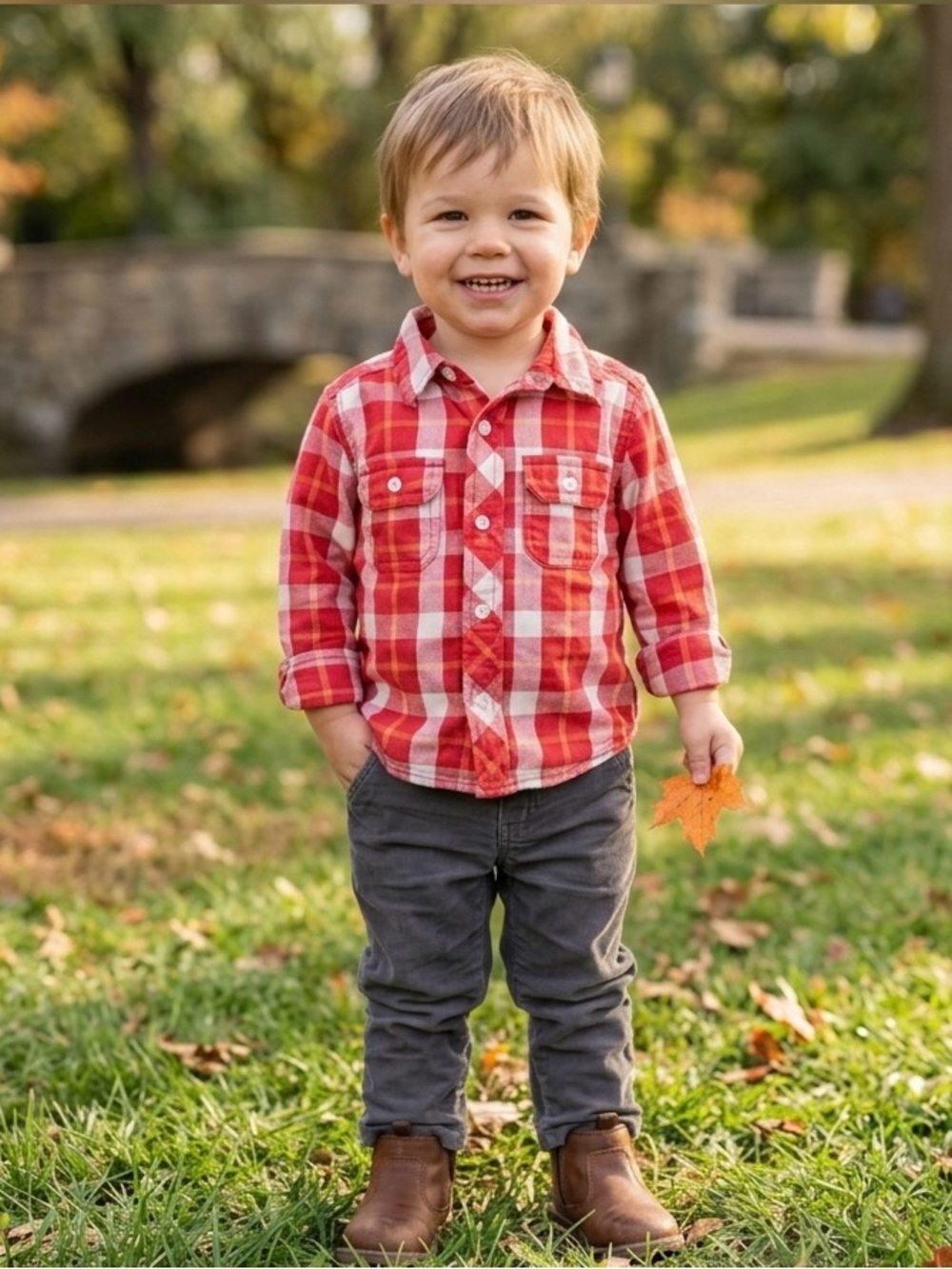 Joe Fresh Baby Red & White Plaid Long Sleeve Button Down 6-12M EUC